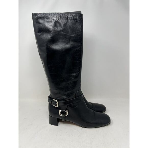 PRADA CAVALIERE Black 2011 EUC Knee‎ High Harness SHOES BOOTS 39 - Picture 1 of 15